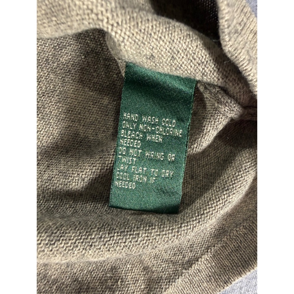 Lauren Ralph Lauren Vintage 90s Silk Cashmere Ruffle Neck Sweater Olive Green L - Picture 4 of 6